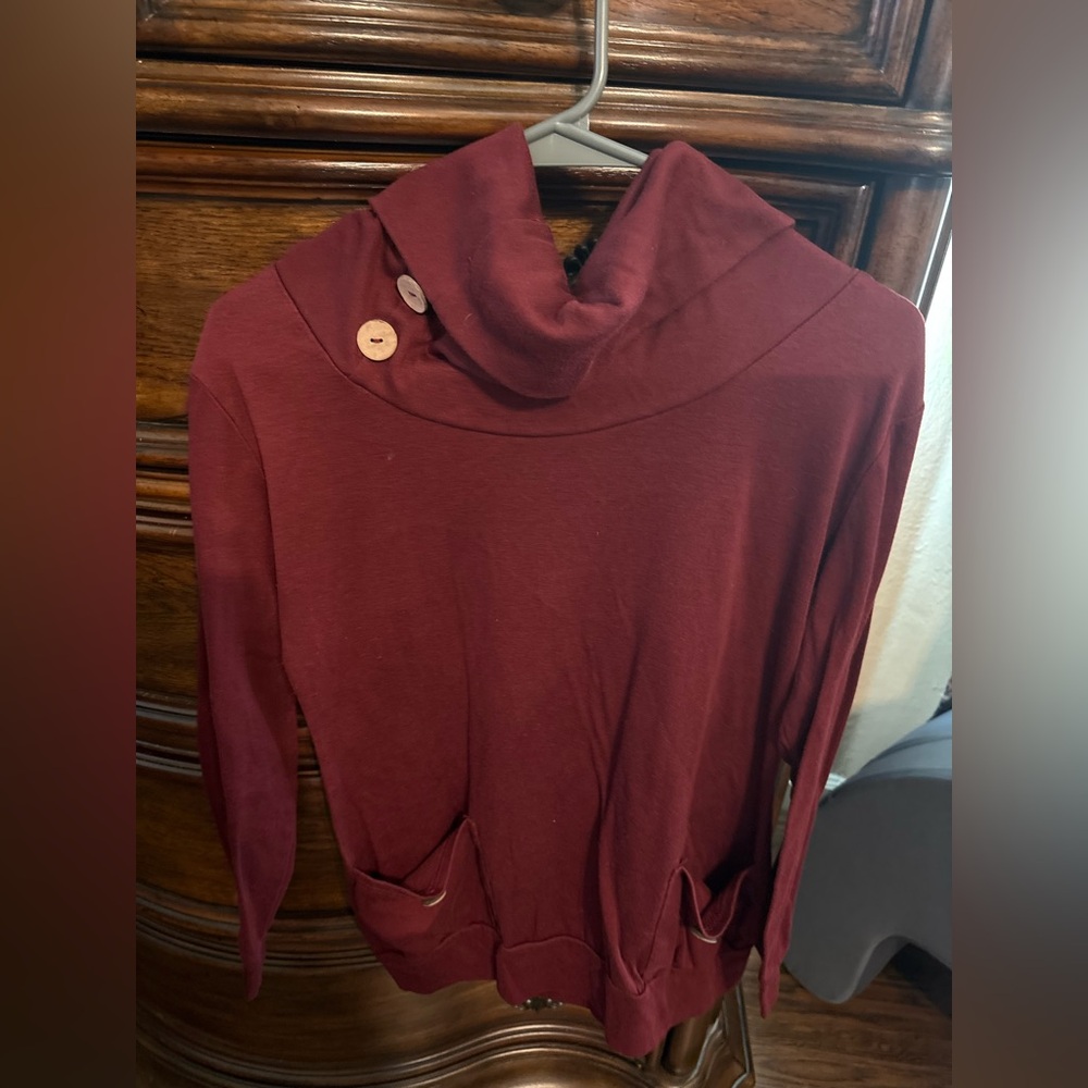 Women's Burgundy Sweater with Button Detail